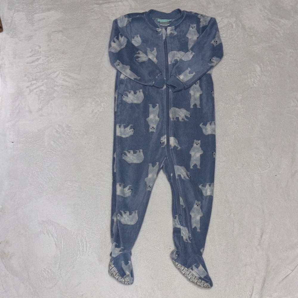 PEKKLE Blue fleece Polar Bear footie/ sleeper